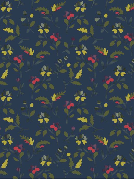 Ochre and pink floral print on navy base